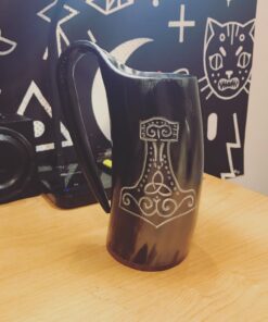 Norse Tradesman XL Viking Drinking Horn Mug - 100% Authentic Beer Horn Tankard With Thor's Hammer Engraving | The Mjolnir, High Polish, approx. 30 oz 37 71Z3iHZOLOL