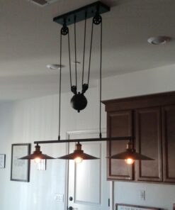 WINSOON 3 Light Industrial Pendant Light, Pulley Pool Table Light Fixture Billiard Light, Retro Steampunk Hanging Lamp, Adjustable Vintage Kitchen Island 3-Head Lights, Matte Black Painted 3 Pack 33 71Z49hfsNSL