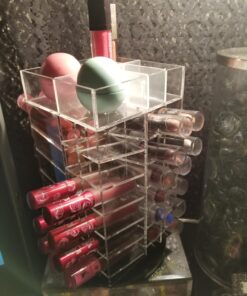 Ikee Design Premium Acrylic Rotating 64 Cosmetic Lipstick Organizer Tower,Lipgloss Stand with Removable Dividers, 360 Degree Spinning Lipstick Display Tower,4 1/2 W x 4 1/2 D x 9 1/8 H in Clear 35 71Z4essqNKL