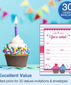 30 Cupcake Birthday Invitations with Envelopes (30 Pack) - Kids Birthday Party Invitations for Girls or Boys 9 71Z4zqfGGML