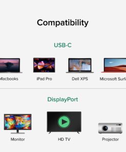 Plugable USB C to DisplayPort Cable 6 feet (1.8m), Up to 4K at 60Hz, USB C DisplayPort Cable - Compatible with Thunderbolt and USB-C - Driverless 23 71Z5e9olVuL