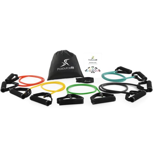 ProsourceFit Premium Heavy Duty Double Dipped Latex Stackable Resistance Band with Door Anchor and Exercise Chart Assorted - 2 LB to 20 LB Resistance Level