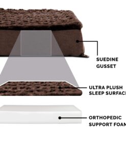 Furhaven Orthopedic Dog Bed for Large/Medium Dogs w/ Removable Washable Cover, For Dogs Up to 55 lbs - Ultra Plush Faux Fur & Suede Mattress - Chocolate, Large Ultra Plush Curly Faux Fur (Chocolate) 36.0"L x 27.0"W x 3.0"Th Orthopedic Foam 27 71Z7BrhTyrL 1