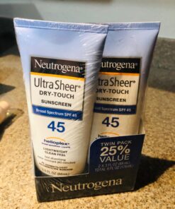 Neutrogena Ultra Sheer Dry-Touch Water Resistant and Non-Greasy Sunscreen Lotion with Broad Spectrum SPF 45, TSA-Compliant travel Size, 3 Fl Oz, Pack of 2, 6 Fl Oz 3 Fl Oz (Pack of 2) 35 71Z8sTF9wL