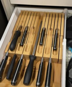 In-Drawer Bamboo Knife Block Holds 12 Knives (Not Included) Without Pointing Up PLUS a Slot for your Knife Sharpener! Noble home & chef Knife Organizer Made from Quality Moso Bamboo 12 Holder 38 71Z9EedOyoL