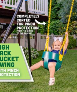 Deluxe High Back Full Bucket Toddler Swing with Exclusive Chain & Triangle Dip Pinch Protection and Carabiners for Easy Install - Green - Squirrel Products 18 71Z9mk9LhNL
