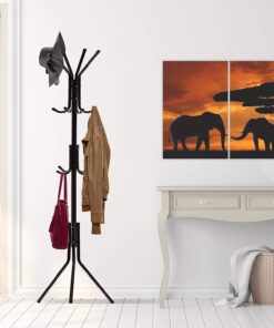 Free-Standing Coat Rack Metal Stand - Hall Tree Entry-Way Furniture Best for Hanging Up Jacket, Purse, Hand-Bag, Cloth, Hat, Winter Scarf Holder - Home or Office Floor Hanger 12-Hooks Organizer, Black 25 71ZAuyJrxdL