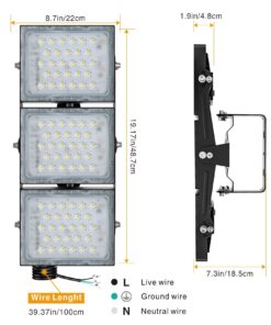 STASUN LED Flood Light Outdoor, 150W 13500lm Outdoor Lighting, 6000K Daylight White, IP66 Waterproof Outside Floodlight Exterior Security Light with 3 Adjustable Heads for Yard, Street, Parking Lot 34 71ZCyQGZUiL