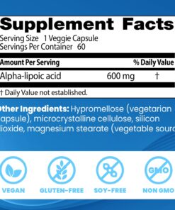 Doctor's Best Alpha-Lipoic Acid 600, Helps Support Glucose Metabolism and Regenerate Antioxidants* Non-GMO, Gluten Free, Vegan, Soy Free, 60 Veggie Caps 60VC 11 71ZEaQ1dZeL