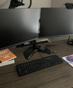 WALI Free Standing Dual LCD Monitor Fully Adjustable Desk Mount Fits 2 Screens up to 27 inch, 22 lbs. Weight Capacity per Arm, with Grommet Base (MF002), Black 32 71ZFMaDMOgL