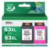 WEKVA 63XL Ink Cartridge Combo Pack Remanufactured Replacement for HP Ink 63 63XL Works for HP OfficeJet 3830 4650 4655 5255 5258 5200 Envy 4520 4512 DeskJet 1112 2130 3630 Printer (1 Black, 1 Color) 63XL-1B, 63XL-1Color