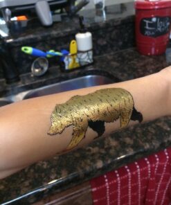 Temporary Tattoos for Boys and Girls | 77 Tattoos on 4 Sheets | Fun Metallic Tattoos for Kids | Black, Silver, Red & Gold Tattoo Bears Wolves Turtles Lizards Spiders Birds and More | Twink Designs Boys 4 Sheet 21 71ZK1qm3dlL