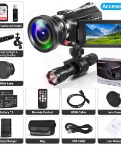 4K Video Camera Camcorder, 30MP UHD Wifi IR Night Vision Video Recorder with IR Flashlight, Vlogging Camera for YouTube Filming, 30X Digital Zoom Touch Screen Video Camera with Remote, Wide Angle 47 71ZP0JS4WIL