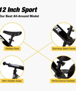 Strider 12” Sport Bike - No Pedal Balance Bicycle for Kids 18 Months to 5 Years - Includes Safety Pad, Padded Seat, Mini Grips & Flat-Free Tires - Tool-Free Assembly & Adjustments STRIDER Black 18 71ZPCq11dNL
