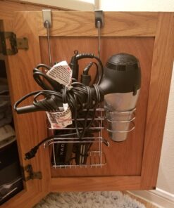 mDesign Metal Bathroom 2 Section Storage Tool Organizer Basket Tray - Hang Over Cabinet Door - Storage for Hair Dryer, Straightener, Curling Iron, Styling Products - Concerto Collection - Chrome 35 71ZTdv88axL