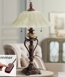 Alternative view of kathy ireland Amor Traditional Vintage Table Lamp with Tabletop Dimmer 26" High Bronze Brown Marble Alabaster Champagne Glass Shade Decor for Living Room Bedroom House Bedside Nightstand Home