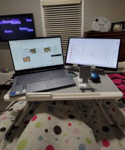 Laptop Bed Tray Desk, SAIJI Adjustable Stand for Bed, Foldable Table with Storage Drawer Eating, Working, Writing, Gaming, Drawing (Gray, X-Large) Gray 23.6 x 17.7 In 32 71ZV9bXWGFL