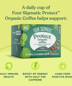 Organic Instant Coffee Powder by Four Sigmatic | Arabica Instant Coffee Singles with Cordyceps, Chaga and Eleuthero | Mushroom Coffee Instant Mix for Better Focus and Immune Support | 10 Packets Protect w/ Chaga & Cordyceps 0.09 Ounce (Pack of 10) 23 71ZVBz57HWL
