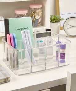 STORi 5-Compartment Clear Plastic Organizer | Rectangular Divided Makeup and Vanity Storage Bin and Office Desk Caddy | Scalloped Wall Design | Made in USA 37 71ZVIfy6hlS
