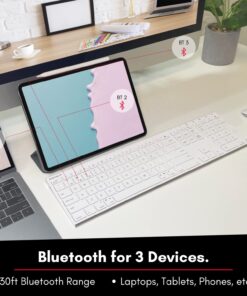 Macally Wireless Bluetooth Keyboard for Mac or Windows PC - Compatible Apple Keyboard Rechargeable - Multi-Device Keyboard, Up to 3 Devices with 110 Keys, 20 Shortcuts, and Numeric Keypad - White 21 71ZWIbth4aL