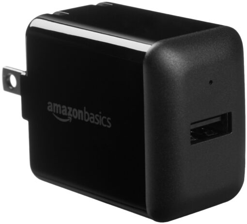 Amazon Basics 12W One-Port USB-A Wall Charger (2.4A) for Phones (iPhone 15/14/13/12/11/X, Samsung, and more), non-PPS, Black One Port