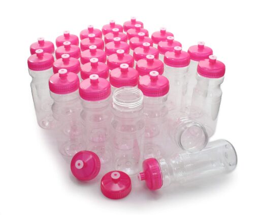 Rolling Sands BPA-Free 24 Ounce Clear with Pink Water Bottles, Bulk 30 Pack, Made in USA Clear/Pink