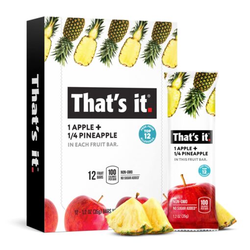 That's it. Apple + Pineapple 100% Natural Real Fruit Bar, Best High Fiber Vegan, Gluten Free Healthy Snack, Paleo for Children & Adults, Non GMO No Added Sugar, No Preservatives Energy Food (12 Pack) 12 Count (Pack of 1)