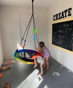 Sorbus 40" Saucer Swing for Kids - 220lbs Outdoor Swing Fun- Tree Glider Therapy Swing for Kids- Adjustable Ropes & Durable Swing Seat- Trampoline Net Swing for Swing Set,Backyard,Indoor/Outdoor,Gift 40 Inch 29 71ZdwMxJkuL