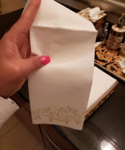 Disposable Guest Bathroom Hand Towels - Gold Floral Design - Linen-Feel Disposable Paper Towels, Cloth-Like Texture, Single-Use, Perfect Size: 12x17” Unfolded & 8.5x4” Folded - Box of 100 by SimuLinen 12" x 17" 38 71Zk39QprbL