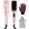 Enhanced Hair Straightener Heat Brush by MiroPure, 2-in-1 Ceramic Ionic Straightening Brush, Hot Comb with Anti-Scald Feature, Auto Temperature Lock & Auto-Off Function (Pink) 4 Piece Set Pink