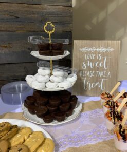 BonNoces 3-Tier Porcelain Embossed Cupcake Stand - Pure White Rimmed with Gold Dessert Cake Stand - Pastry Serving Tray Platter for Tea Party, Wedding and Birthday 45 71ZoSPlFFmL