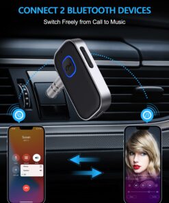 COMSOON Bluetooth Receiver for Car, Noise Cancelling 3.5mm AUX Bluetooth Car Adapter, Wireless Audio Receiver for Home Stereo/Wired Headphones, Hands-Free Call, 16H Battery Life - Black+Silver 25 71ZqCUy18JL