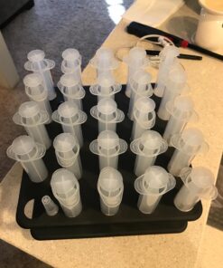 EZ-Inject 25 Pack (1oz) Jello Shot Syringes Combo with Tray/Racking Stand - 100% Safe & Reusable Plastic Syringes for Jello Shots - Small Syringe Shots Holiday and Halloween Party Supplies for Adults 31 71Zwr3s2HxL
