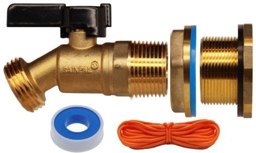 RAINPAL RBS022 Brass Rain Barrel Spigot(3/4" Quarter Turn Ball Valve w/ Bulkhead Fitting and Thread Tape)