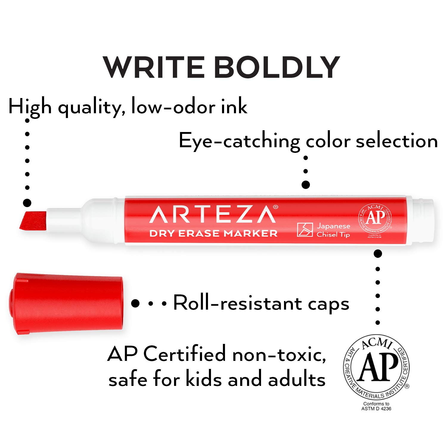 Arteza Dry Erase Markers, Bulk Pack of 52, Chisel Tip, 4 Assorted Colors with Low-Odor Ink, Whiteboard Markers, Back to School Supplies for Classroom, Office, or Home 1 Count (Pack of 52) 4 Arteza Dry Erase Markers, Bulk Pack of 52, Chisel Tip, 4 Assorted Colors with Low-Odor Ink, Whiteboard Markers, Back to School Supplies for Classroom, Office, or Home 1 Count (Pack of 52) - Image 4