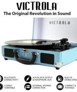 Victrola Vintage 3-Speed Bluetooth Portable Suitcase Record Player with Built-in Speakers | Upgraded Turntable Audio Sound| Includes Extra Stylus | Turquoise, Model Number: VSC-550BT-TQ 24 71a6sWSPdqS
