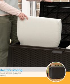 Suncast 99 Gallon Resin Wicker Patio Outdoor Storage Container for Toys, Furniture Deck box, Mocha 38 71a8ZfZBxBL