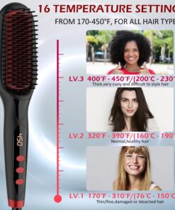 Ionic Hair Straightener Brush Upgrade 2.0,GLAMFIELDS Electrical Heated Hair Straightening with Faster Heating, MCH Ceramic Technology, Auto Temperature Lock, Anti Scald, Heat Resistant Glove(Black-01) Black 40 71a8wwz86eL