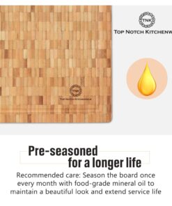 End Grain Wood Bamboo Cutting Board for Kitchen, Commercial Use - Extra Large, Thick Butcher Block with Juice Groove, Handles, and Non-Slip Feet for Chopping Veggies, Carving Meat, Bread and Cheese 17 71aAZukbNiL