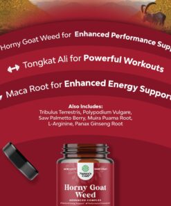 Horny Goat Weed for Male Enhancement - Extra Strength Horny Goat Weed for Men 1590mg per serving Complex with Tongkat Ali Saw Palmetto Extract Panax Ginseng and Black Maca Root for Stamina & Energy 90 Count (Pack of 1) 23 71aC9nsEjRL