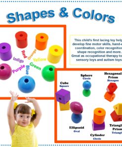 Skoolzy Primary Lacing Beads with String & Pipe Cleaners 46 pc Lacing Beads (41 pc) 32 71aEG0 tfHL