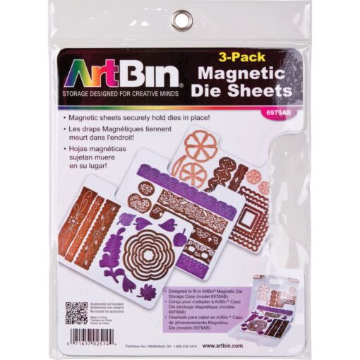 ArtBin 6979AB Magnetic Die Sheet Set 3-Pack, Die Organizers, Magnetic Organizer Sheets, [3] Sheets, White 3 Sheets