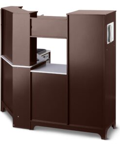 Amazon Basics Kids Corner Wooden Kitchen Toy Playset with Stove, Oven, Sink, Fridge and Accessories, for Toddlers, Preschoolers, Children Age 3+ Years, Espresso/Gray, 39.37"L x 28.35"W x 35.04"H Corner Kitchen 28 71aGUZBSadL