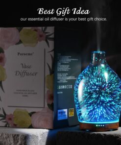 Porseme 280ml Essential Oil Diffuser 3D Glass Aromatherapy Ultrasonic Humidifier - Auto Shut-Off, Timer Setting, BPA Free for Home Hotel Yoga Leisure SPA Gift H1-280ml Vase 28 71aGaBoqlgL