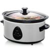 OVENTE Electric Slow Cooker with 3.7 Qt Ceramic Pot and 3 Cooking Settings, Dishwasher-Safe Stoneware, Tempered Glass Lid, Portable Multicooker Perfect for Soups Sauces Stews & Dips, Silver SLO35ABR 3.7 Quart