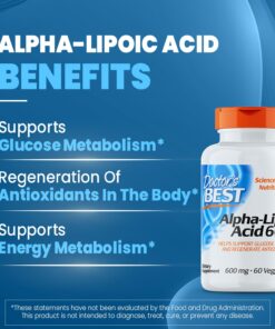 Doctor's Best Alpha-Lipoic Acid 600, Helps Support Glucose Metabolism and Regenerate Antioxidants* Non-GMO, Gluten Free, Vegan, Soy Free, 60 Veggie Caps 60VC 10 71aHA2smWRL