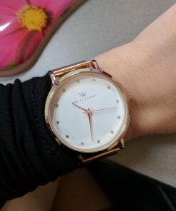 Wristology 10 Styles Maxi Crystal Watch Leather Band - Interchangeable Genuine Leather Strap - Large Easy to Read Watch with Second Hand for Women, Men, Nurses, Teachers Rose Gold Metal Mesh 61 71aHZT6AwvL