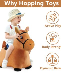 Alternative view of iPlay, iLearn Bouncy Pals Brown Hopping Horse, Toddler Plush Animal Hopper Toy, Kids Inflatable Ride on Bouncer W/Pump, Indoor Outdoor Jumper, Birthday Gifts for 18 24 Months 2 3 Year Old Boys Girls Brown Hopper Horse