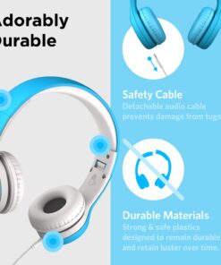 LilGadgets Connect+ Kids Headphones Wired with Microphone, Volume Limiting for Safe Listening, Adjustable Headband, Cushioned Earpads for Comfort, Toddler Headphones, Blue 25 71aNMw3ysBL