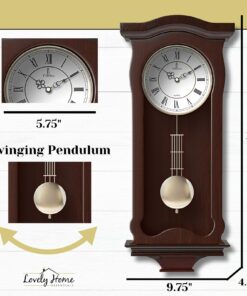 Pendulum Wall Clock Battery Operated - Hanging Grandfather Wall Clock with Pendulum - Quiet Wood Pendulum Clock - Decorative Wooden Wall Clock for Living Room Decor, Office & Home Décor Gift 23.5x9.75 Classic Dark Brown 14 71aQWVwroAL